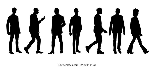 Collection of business men silhouettes. Vector illustration isolated black on white background.