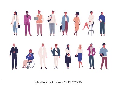 Collection of business people, entrepreneurs or male and female office workers of various ethnicity and age isolated on white background. Multinational company set. Flat cartoon vector illustration.