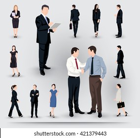 Collection of business people illustrations in different poses and interactions