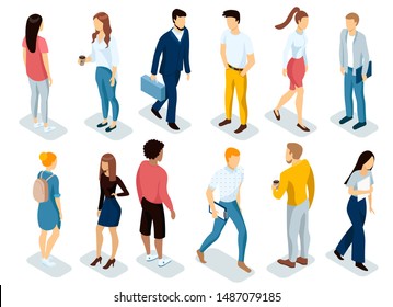 Collection of business people working in office. Colleagues at work. Different positions. Boss, employees, customers,  of different nationalities and genders. Іsolated on white background 3d isometric