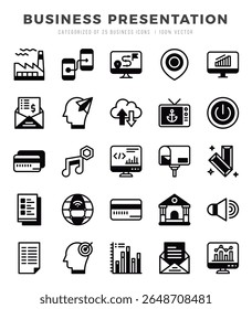 Coleção de Apresentação de Negócios 25 Lineal Preenchido Icons Pack.