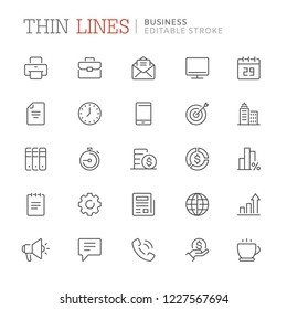 Collection of business related icons. Editable stroke