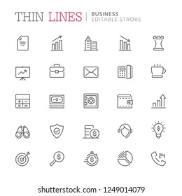 Collection of business related icons. Editable stroke