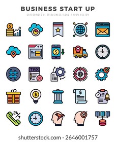 Coleção de Negócios Start Up 25 Lineal Color Icons Pack.