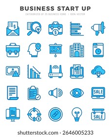 Collection of Business Start Up 25 Two Color Icons Pack.