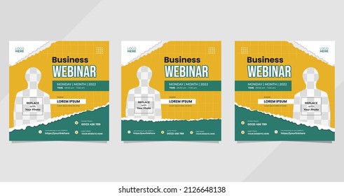 Collection Of Business Webinar Social Media Post Templates With Torn Paper Shape Style Background