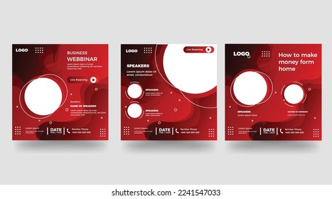 collection business webinar tamplate for social media tamplate. background, gradient, red color.