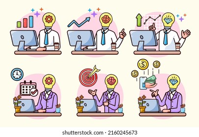Collection of businessman with Financial investment, Bank deposit, profit finance Manage money in cartoon style for graphic designer, vector illustration