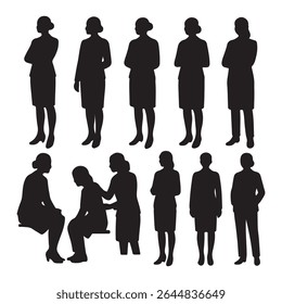 Collection of Businesswoman Silhouettes Standing Sitting Poses, businesswoman, silhouette, poses, images, powerful, graphics, resource, posture, leader, authority, feminine, leadership, successful