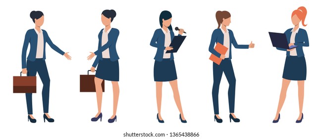 Collection of businesswomen at conference or presentation. Confident young female entrepreneurs in formal wear. Vector illustration can be used for business training, advertisement, seminar