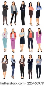 Collection of businesswomen isolated, white background.