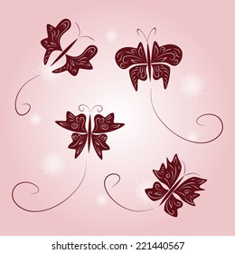 Collection of butterflies. Background with butterflies ornament. Vector set.