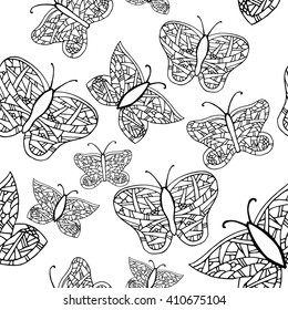 Collection of butterflies. Hand drawn vector stock illustration. Seamless background pattern