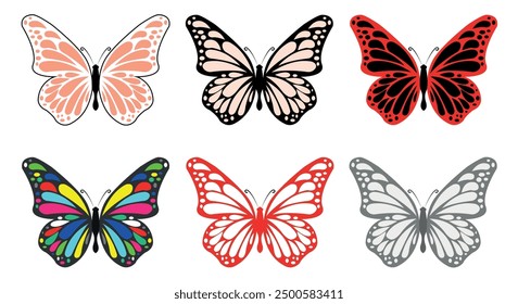 Collection of Butterflies icon. Colorful Butterflies clipart set. Party invitation, birthday celebration. Spring, summer decoration.Vector illustration isolated on white background