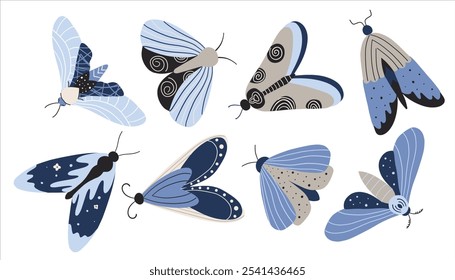 Ícone Coleção de Borboletas. Conjunto de clipart de borboletas coloridas. Convite de festa, celebração de aniversário. primavera, verão decoração.Vetor ilustração isolado no fundo branco