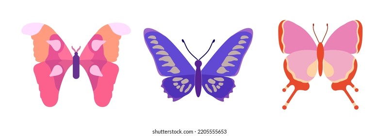 Collection of butterflies on a white background. Isolated cartoon icon set, decorative insect.