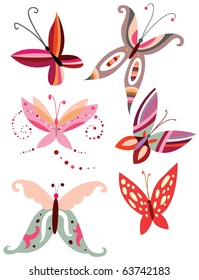 Collection of butterflies ornaments with delicate shapes and pretty colors.