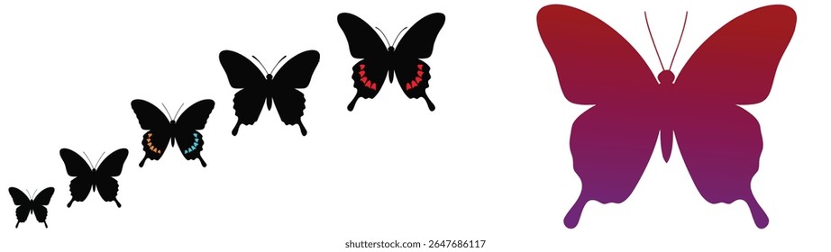 collection of butterflies silhouette vector icon set black