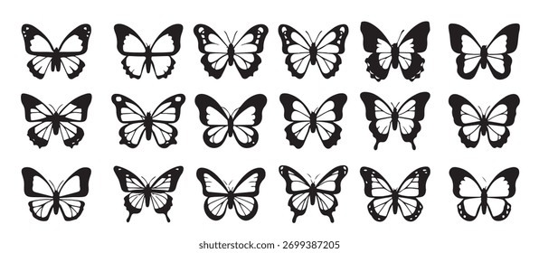 collection butterflies with white background