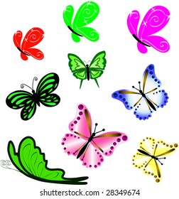 collection butterfly  colour isolated over white