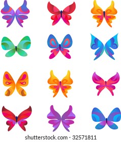 collection of butterfly icons and symbols, vector design