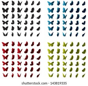 Collection of butterfly icons,silhouettes,sides,positions,shape,design.Vector illustration set.Use for banner,wallpaper,card,brochure,template,backdrop,leaflet,flyer.