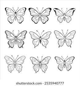 a collection of butterfly line art vector set. This is an editable and printable high quality vector eps file.