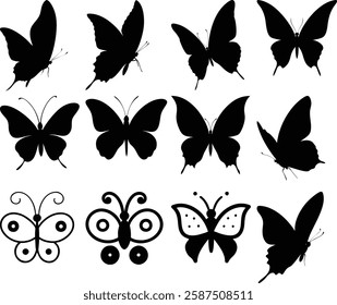 Collection of Butterfly Silhouette Designs Isolated Vector