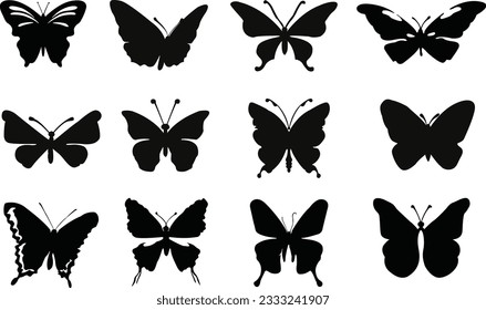 Collection of butterfly silhouettes. Set of butterflies. Butterfly silhouettes vector illustrations set.