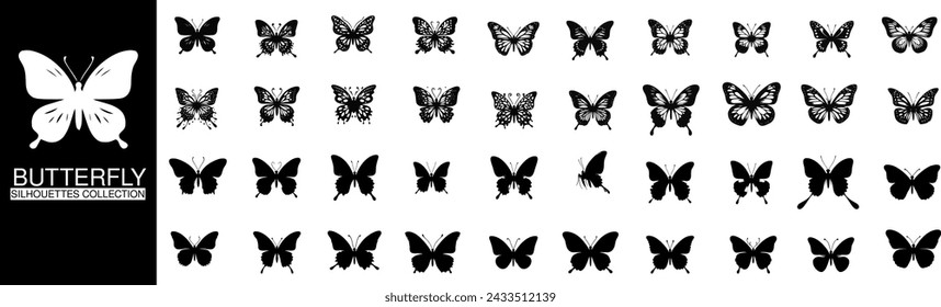 collection of butterfly silhouettes, showcasing the delicate beauty of various species in a minimalist design