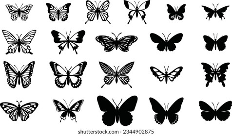 Collection of Butterfly Silhouettes, Vector Illustration