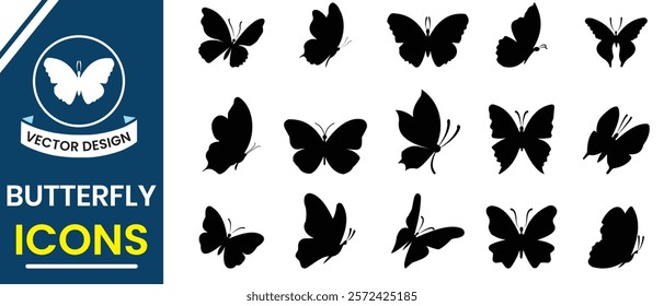 Collection of butterfly vector, icon. Butterfly silhouette, vector set. Abstract modern butterfly, insect silhouette. Vector illustration.