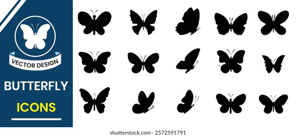 Collection of butterfly vector, icon. Butterfly vector, silhouette set. Abstract modern butterfly, insect silhouette. Vector illustration.