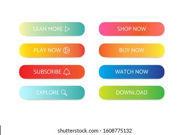 collection of buttons different gradient colors and icons on white background