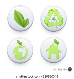 Collection of buttons with ecologic icons on isolated background. Vector design.