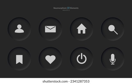 Kollektion von Schaltflächen für mobile Geräte im Stil von Lungenorphismus, UI, UX. Eine Reihe von Benutzeroberflächen-Elementen für eine mobile Anwendung in Schwarz mit grauen Elementen. Vektorgrafik.