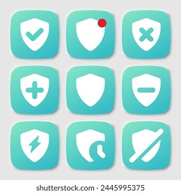 collection of buttons with shield settings icon