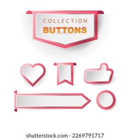 Collection buttons with thumb up, arrow, button and heart icon on white background. Blank web buttons for website or app and mobile app. Social media notification icons. Vector Illustrations