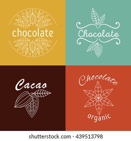 Collection of cacao and chocolate logos made in vector. Labels, Badges and design concepts and templates in trendy linear style