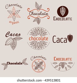 Collection of cacao and chocolate logos made in vector. Labels, Badges and design concepts and templates in trendy linear style