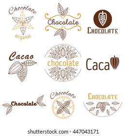 Collection of cacao and chocolate logos made in vector. Labels, Badges and design concepts and templates in trendy linear style