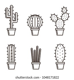 collection of cactus icons in the pots