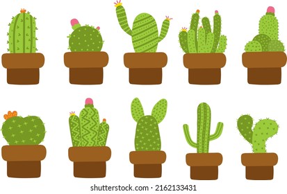 Collection of cactus plant cartoon Premium Vector