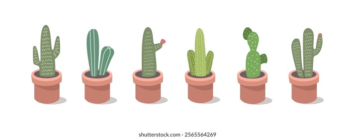 Collection of cactus. Set of cactus. Cactus in different model. Cactus plant. Succulent. Cacti. Botany. Flowerpot. House plant. Cactaceae. Desert plant. Dessert flower. 