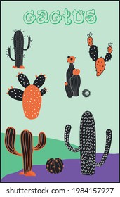 Collection of Cactus Vector Art. Western set.