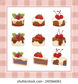 Collection of cakes on white background