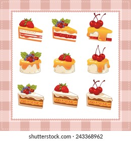 Collection of cakes on white background
