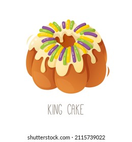 Collection of cakes, pies and desserts for all letters of alphabet. Letter K - king cake. Popular cake for catholic holidays. Isolated vector illustration