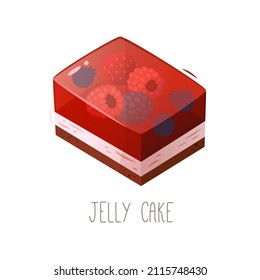 Collection of cakes, pies and desserts for all letters of alphabet. Letter J - jelly cake. Piece of gelatinous dessert made with forest fruit and fluffy souffle Isolated vector illustration