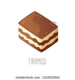 Collection of cakes, pies and desserts for all letters of alphabet. Letter T - tiramisu, coffee-flavoured Italian dessert, layered with biscuits and mascarpone cream. Isolated vector illustration